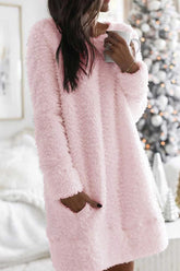 Plüschkleid mit Rundhalsausschnitt und Taschen